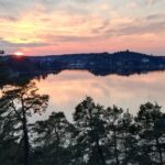 This photo shows the view of a lake close to Stockholm, Sweden during sunset (2018)