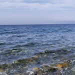 The water in sea in a sunny November day in Agio Oros, Greece, 2019