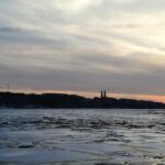 Melting snow in Stockholm Sweden in 2019 during sunset